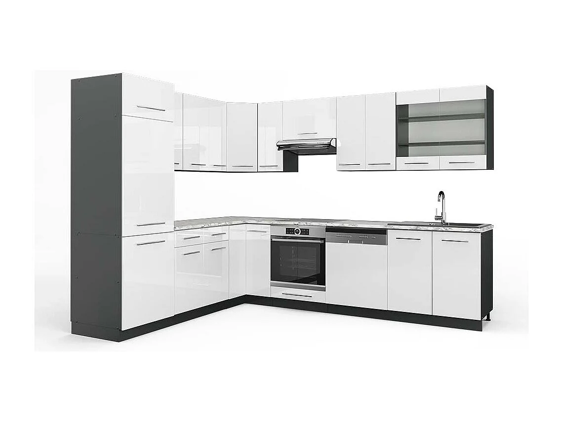 Cuisine en angle blanc brillant/anthracite 287x60x81.6 fame-line