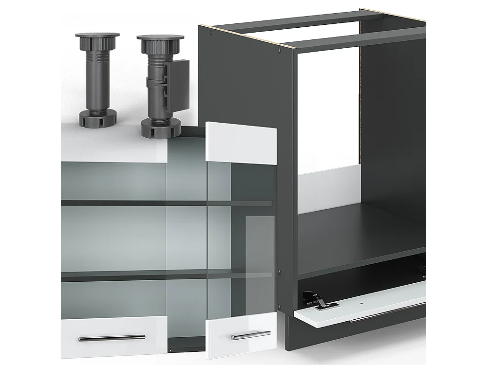Cuisine en angle blanc brillant/anthracite 287x60x81.6 fame-line
