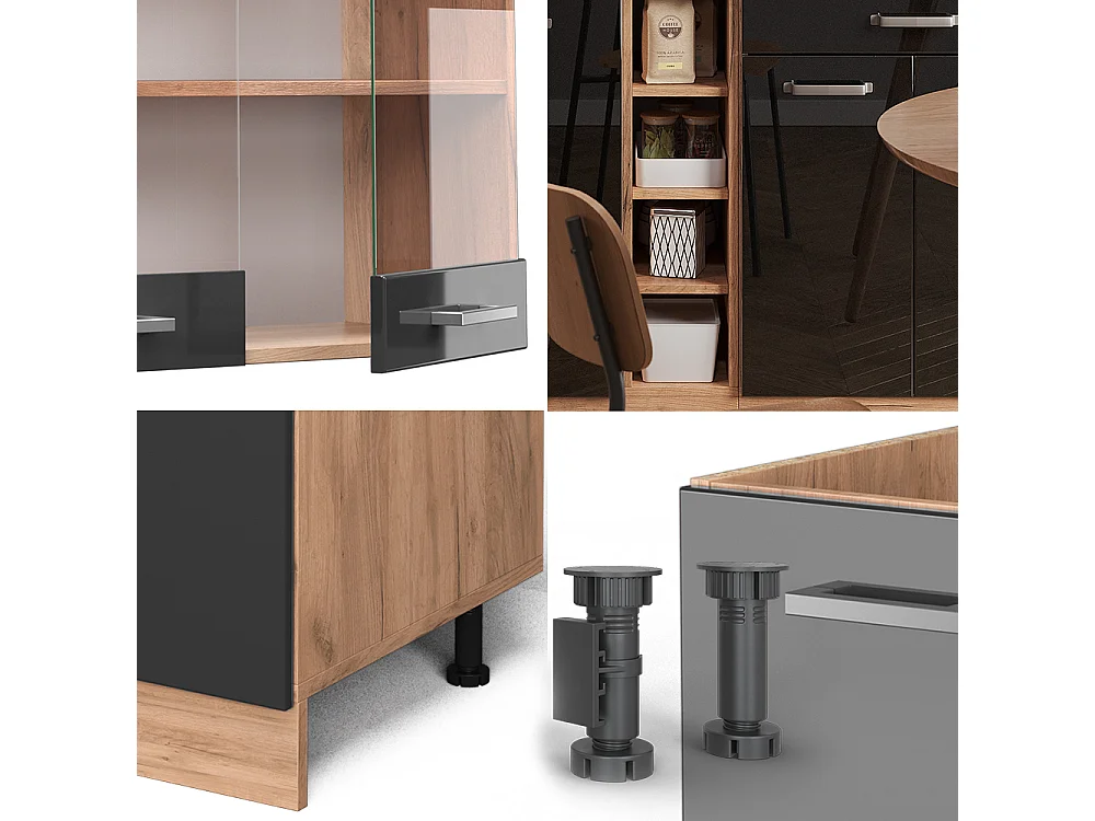 Cocina versátil roble negro/dorado de alto brillo 160x60x81.6 r-line