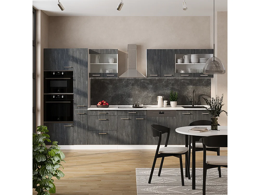 Mueble de cocina hormigón negro/blanco 350x60x81.6 r-line