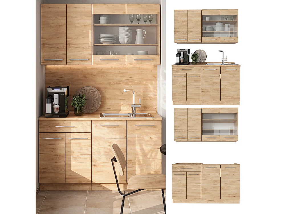 Cuisine chêne de force doré 140x46x81.6 fame-line