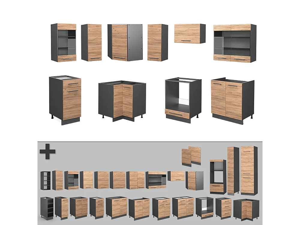 Cuisine en angle chêne doré/anthracite 190x46x81.6 fame-line