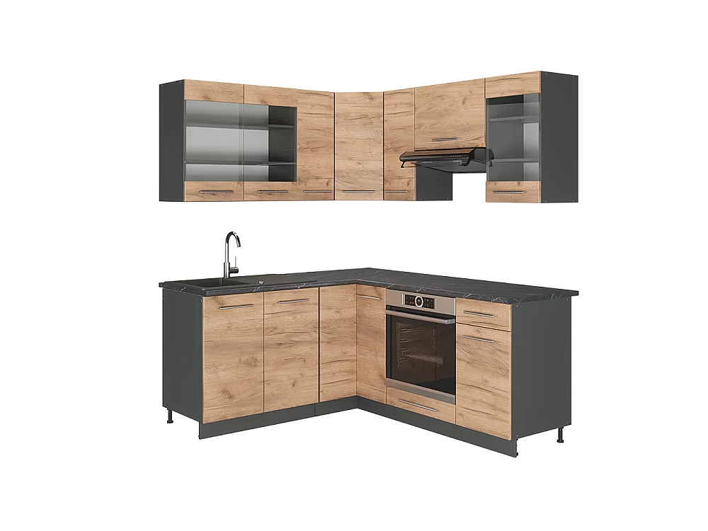 Cucina angolare completa Rovere dorato/antracite 190x46x81.6 fame-line