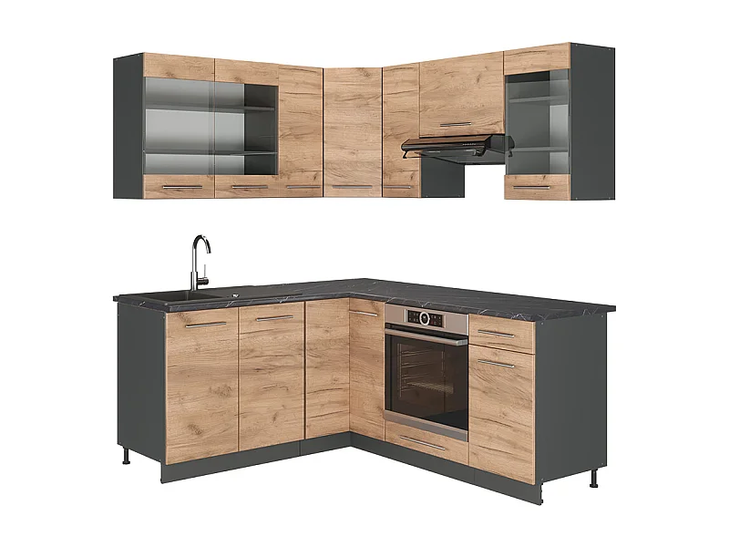 Cuisine en angle chêne doré/anthracite 190x46x81.6 fame-line