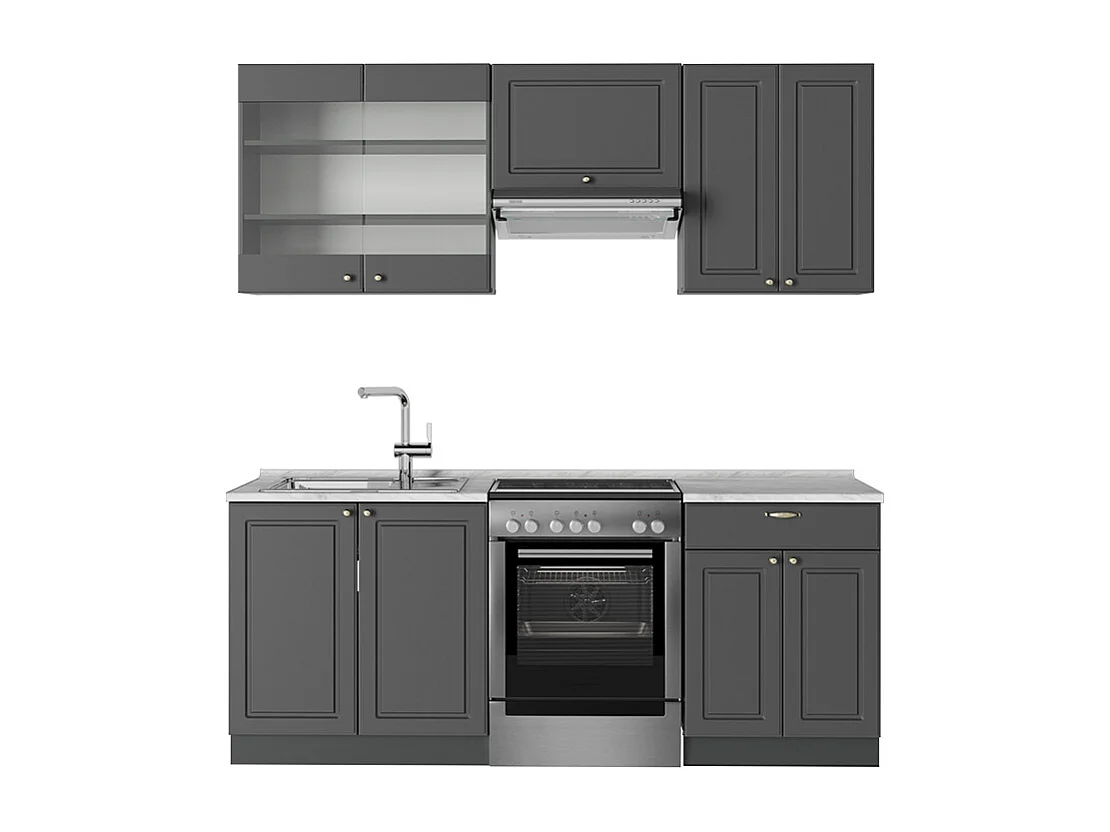 Mueble de cocina antracita-oro landhaus 200x60x81.6 fame-line