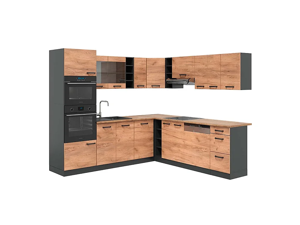Cuisine en angle anthracite/chêne doré 247x60x81.6 r-line