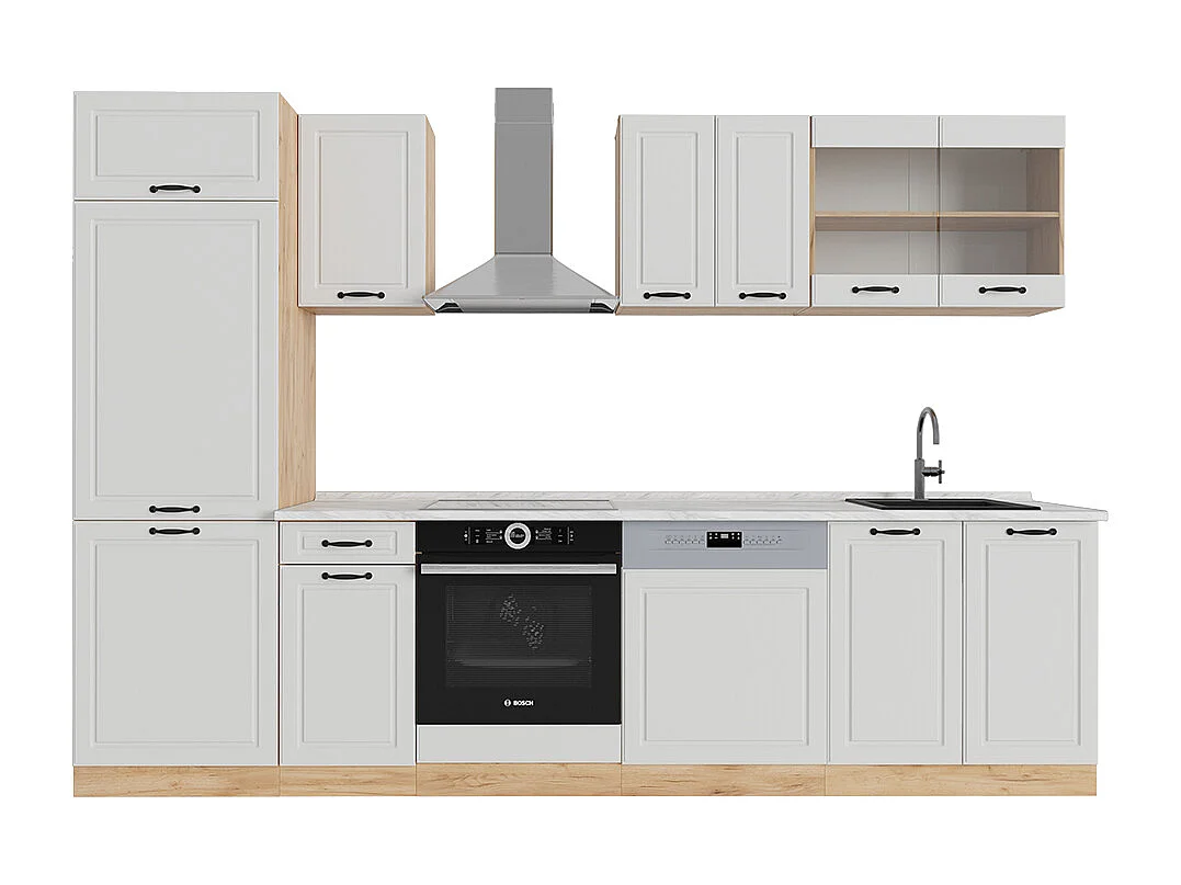 Cuisine blanc campagnard/chêne doré 300x60x81.6 r-line