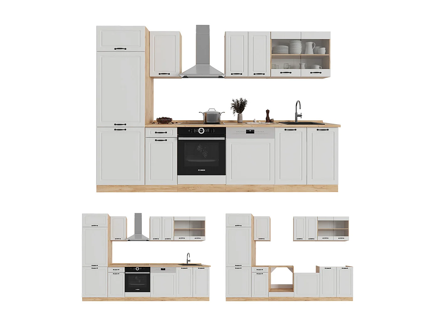 Cuisine blanc campagnard/chêne doré 300x60x81.6 r-line