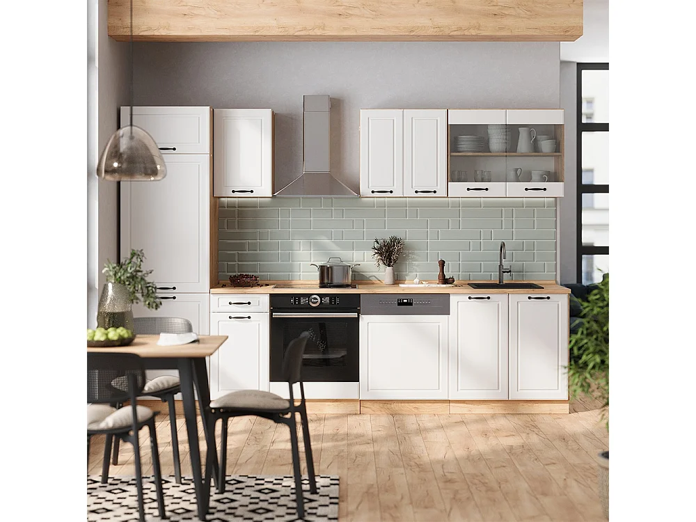 Cuisine blanc campagnard/chêne doré 300x60x81.6 r-line