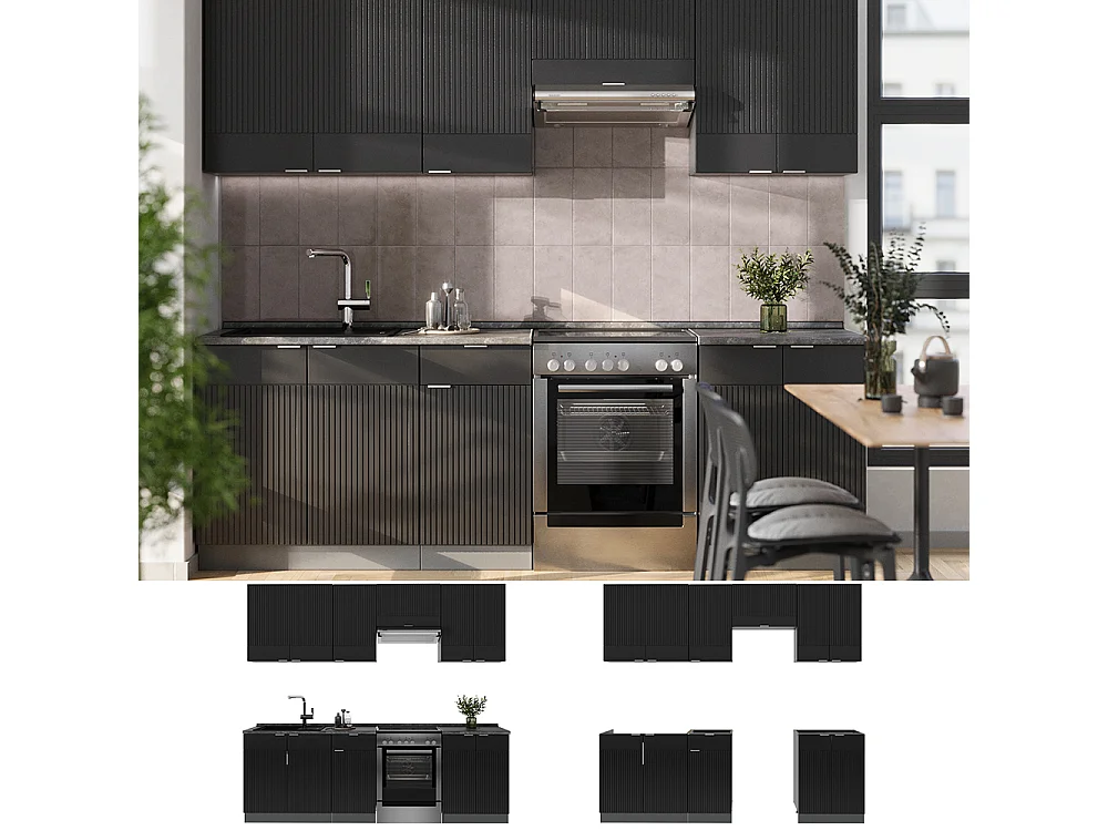 Cuisine noir rayé/anthracite 240x60x81.6 fame-line