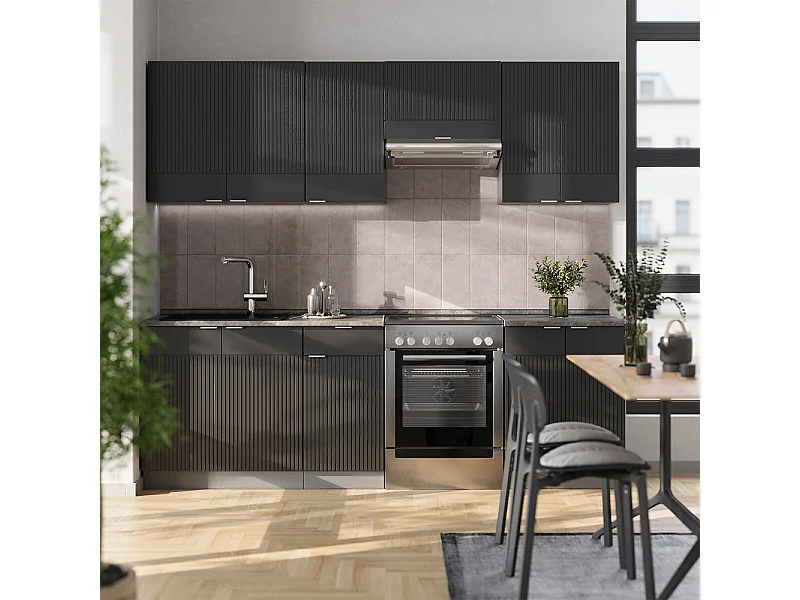 Complete keukeneenheid zwart gestreept/antraciet 240x60x81.6 fame-line