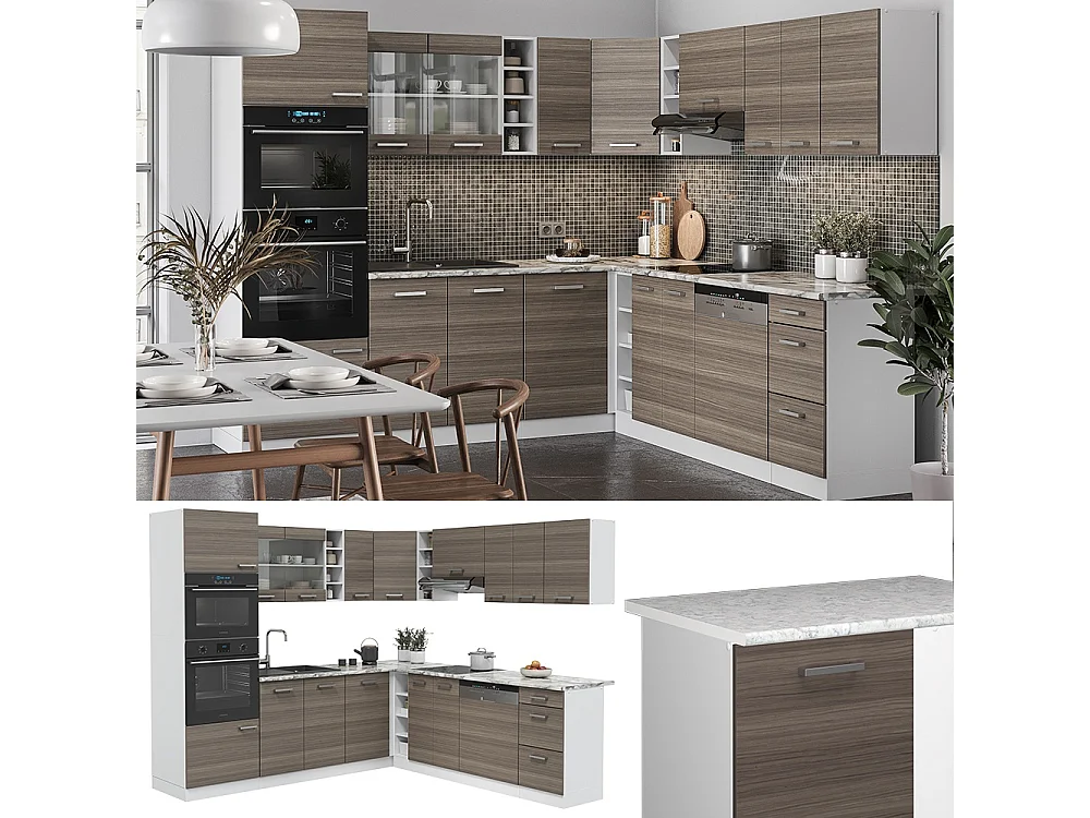 Cuisine en angle gris noble/blanc 247x60x81.6 r-line