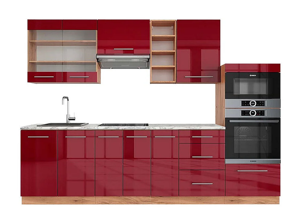 Cuisine bordeaux brillant/chêne doré 280x60x81.6 fame-line