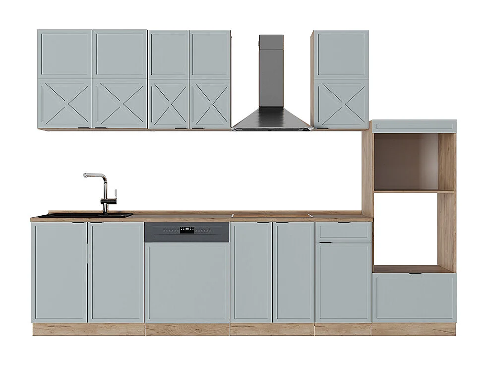 Cuisine bleu clair-gris/chêne force dor 300x60x81.6 fame-line