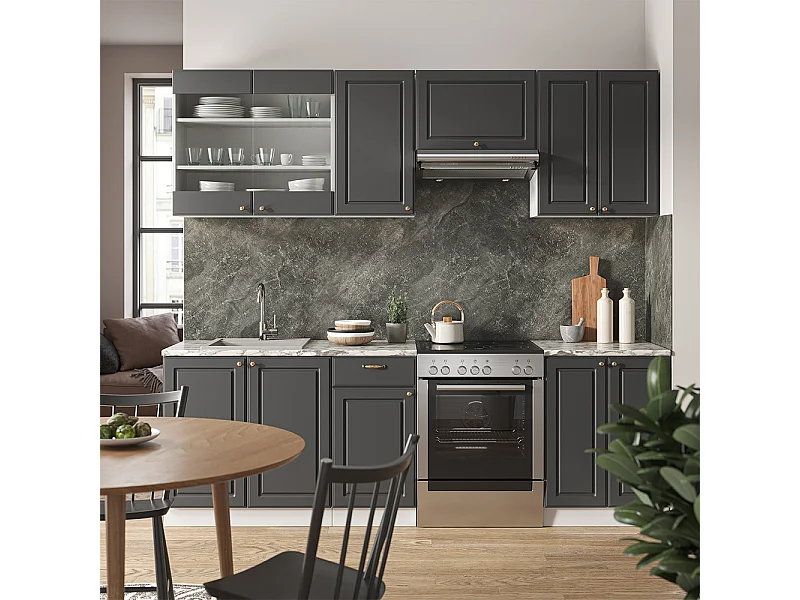 Cuisine anthracite-or/blanc 240x60x81.6 fame-line