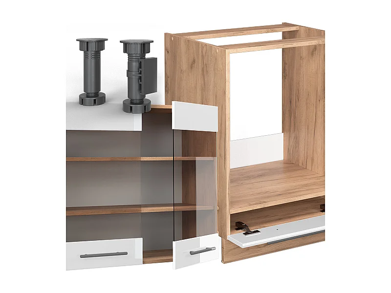 Hoekkeuken wit hoogglans/goud power eiken 227x60x81.6 fame-line