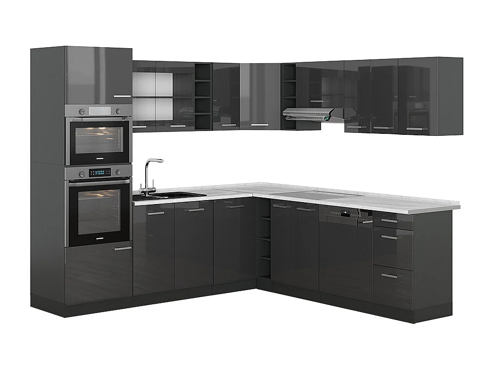 Cuisine en angle anthracite brillant/anthracite 247x60x81.6 r-line