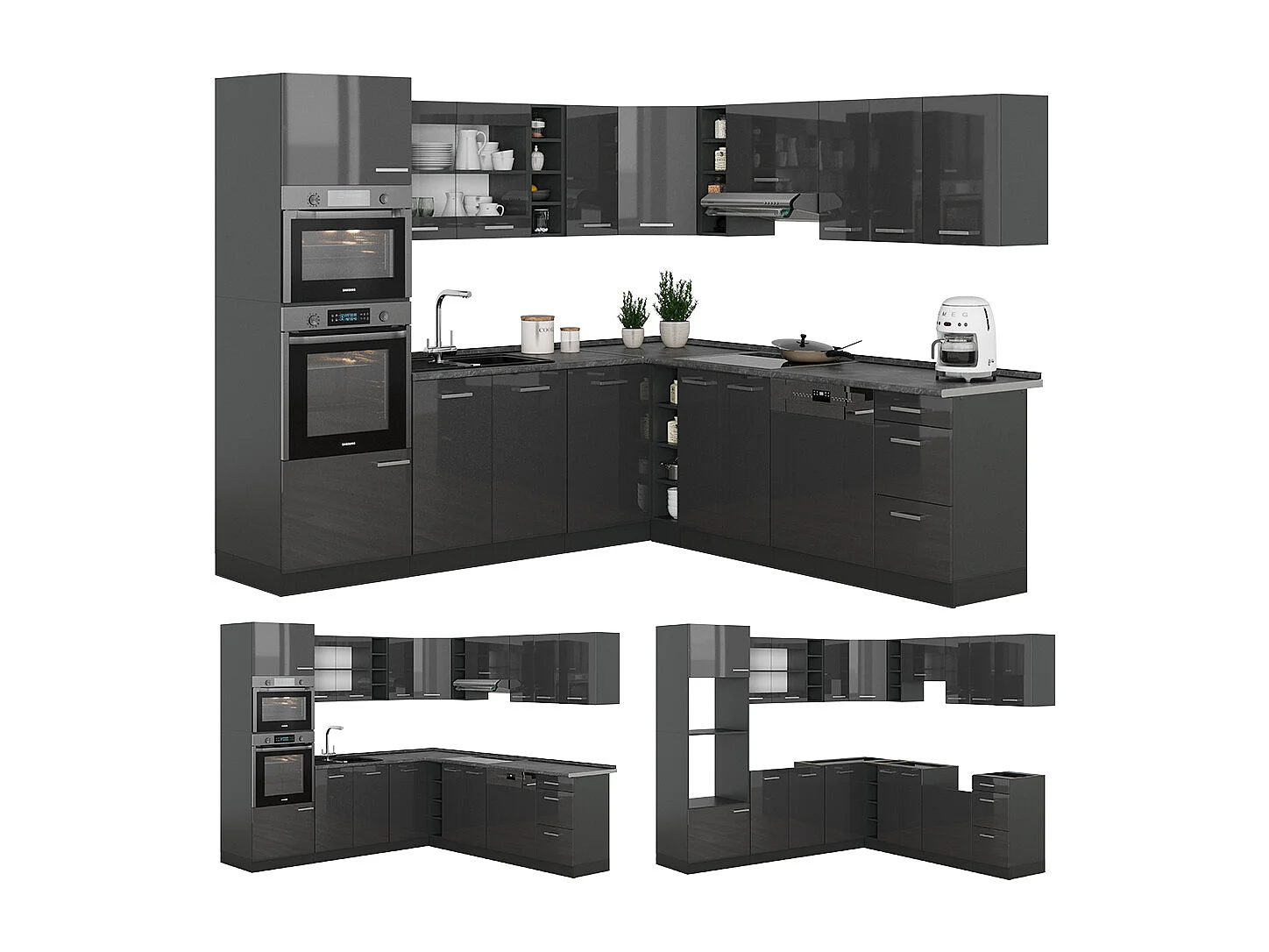 Cuisine en angle anthracite brillant/anthracite 247x60x81.6 r-line