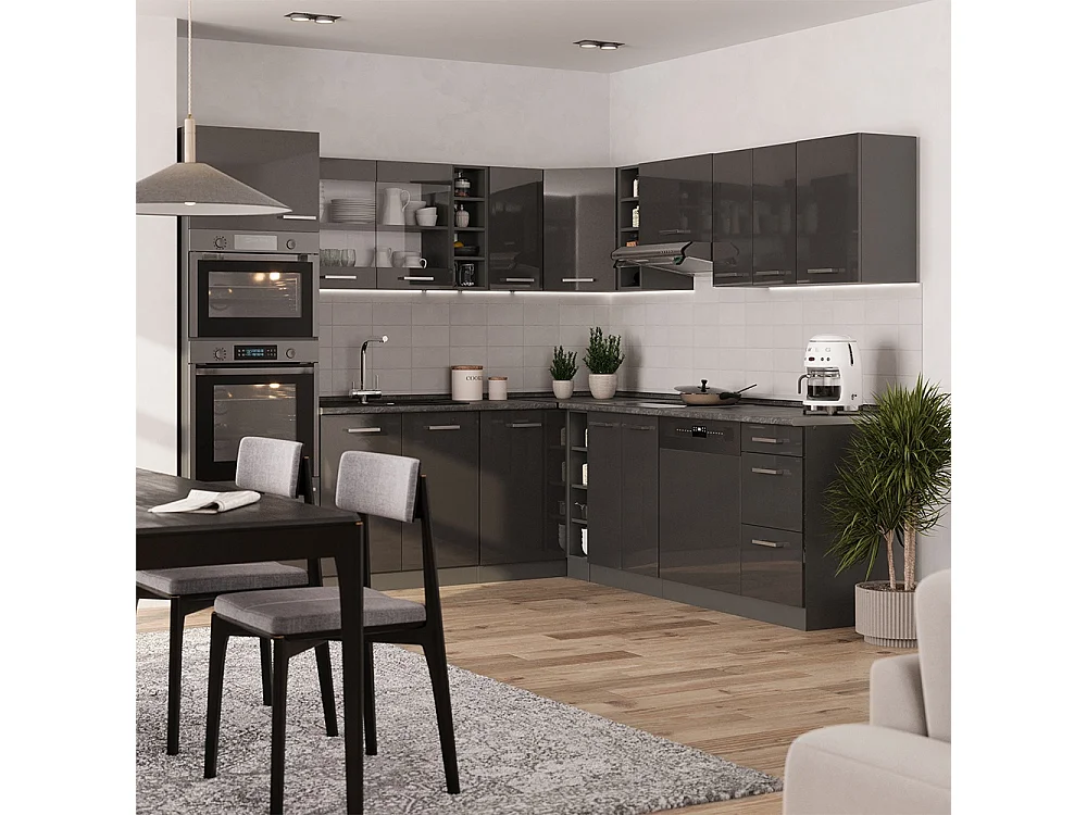 Cuisine en angle anthracite haute brillance/anthracite 247x60x81.6 r-line