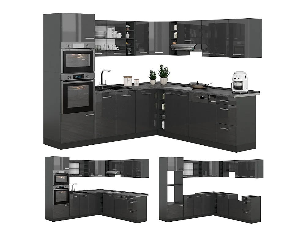 Cuisine en angle anthracite haute brillance/anthracite 247x60x81.6 r-line
