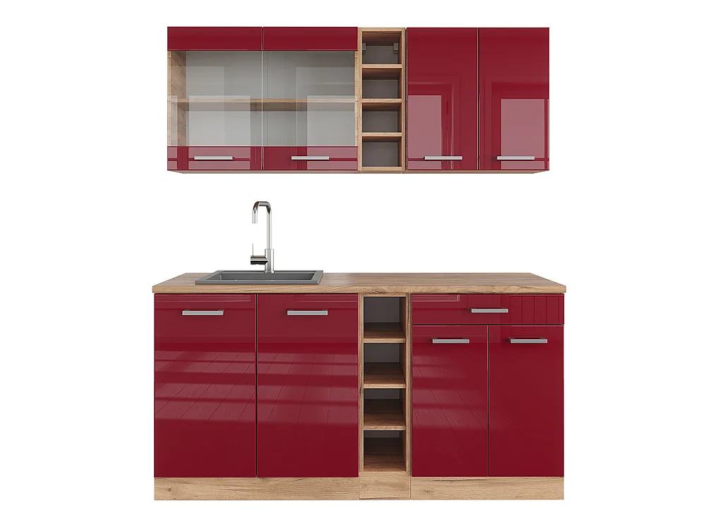 Cuisine rouge brillant/chêne doré 160x60x81.6 r-line