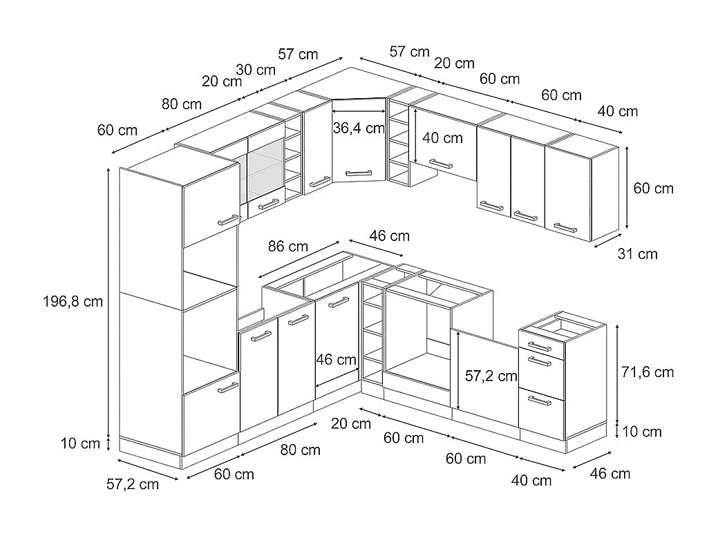 Cocina esquinera gris azulado/antracita 247x60x81.6 r-line