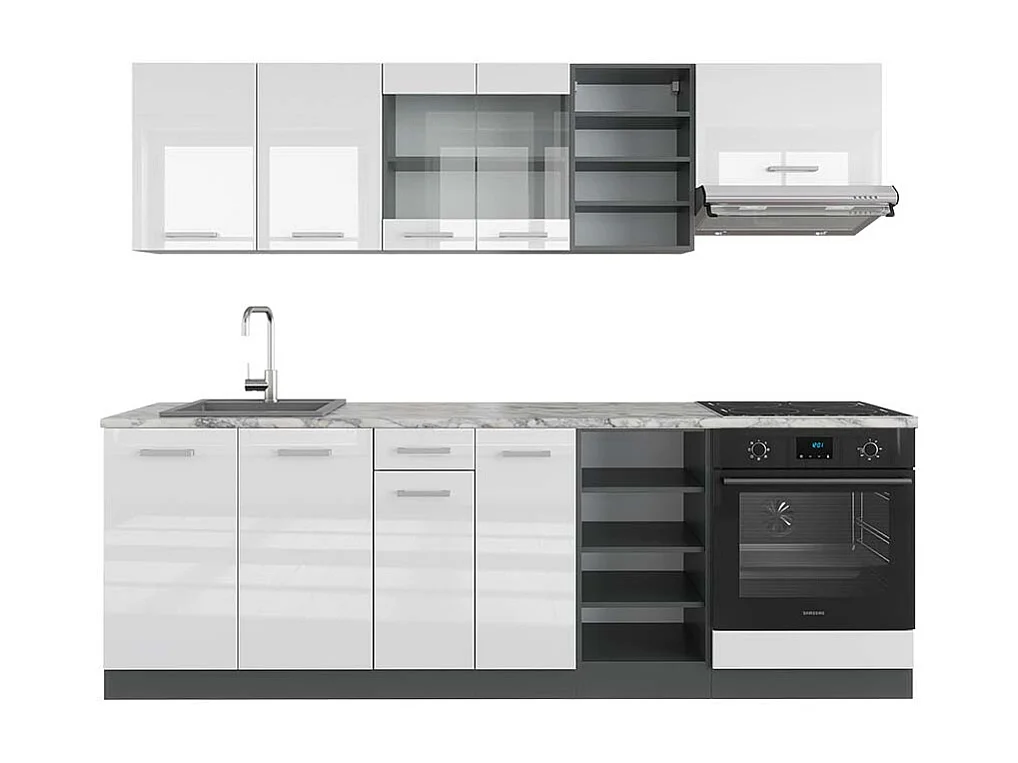 Cucina componibile bianco lucido/antracite 240x60x81.6 r-line