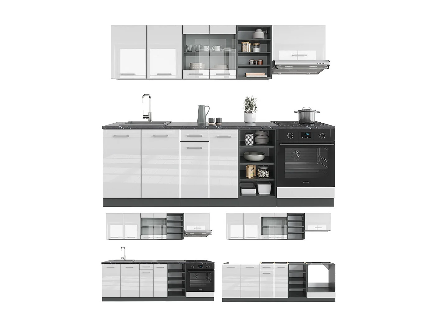 Cucina componibile bianco lucido/antracite 240x60x81.6 r-line