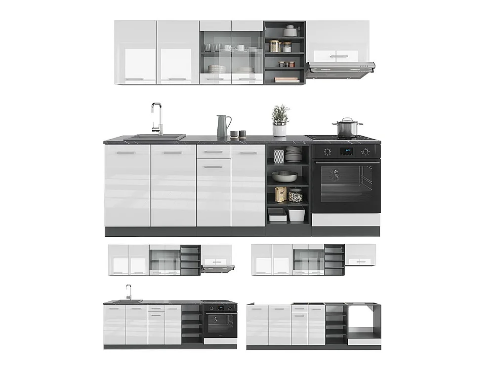 Mueble de cocina blanco brillo/antracita 240x60x81.6 r-line