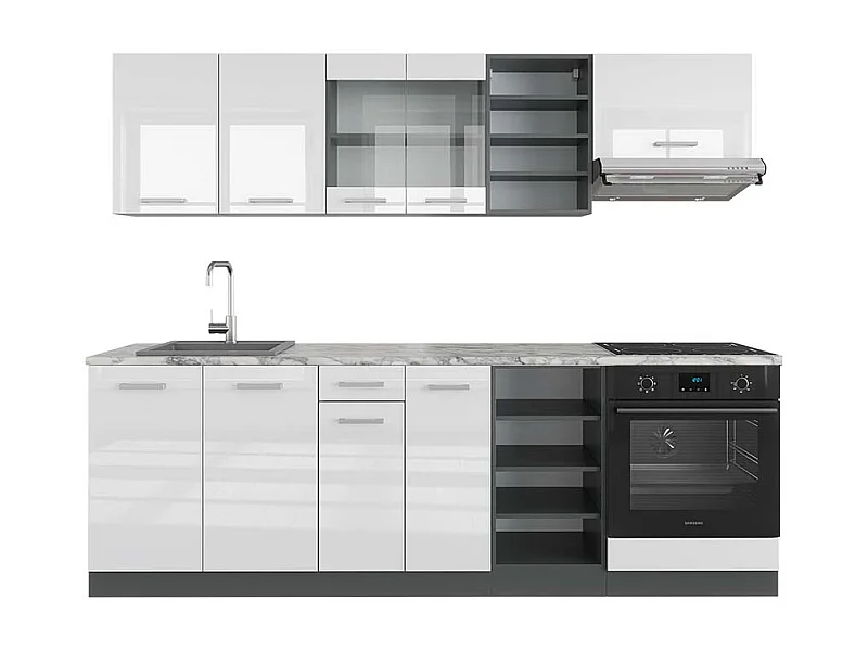Cucina componibile bianco lucido/antracite 240x60x81.6 r-line