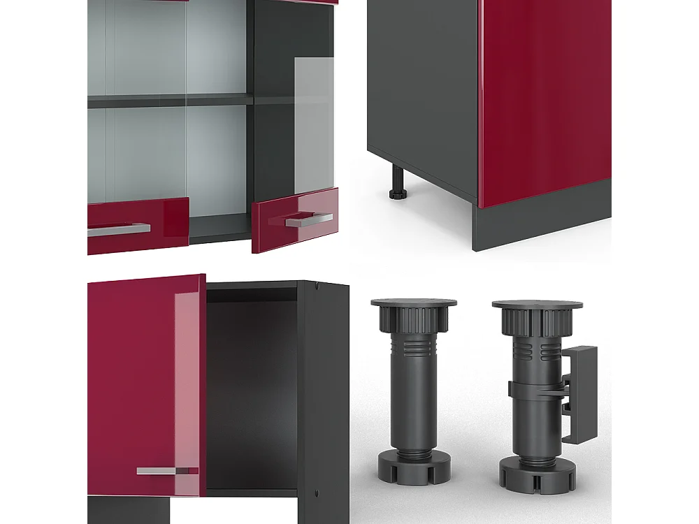 Mueble de cocina rojo brillo intenso/antracita 300x60x81.6 r-line