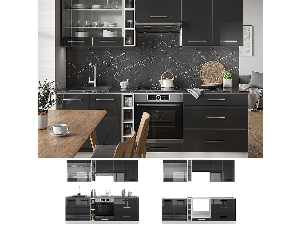 Cuisine anthracite brillant/blanc 235x60x81.6 fame-line