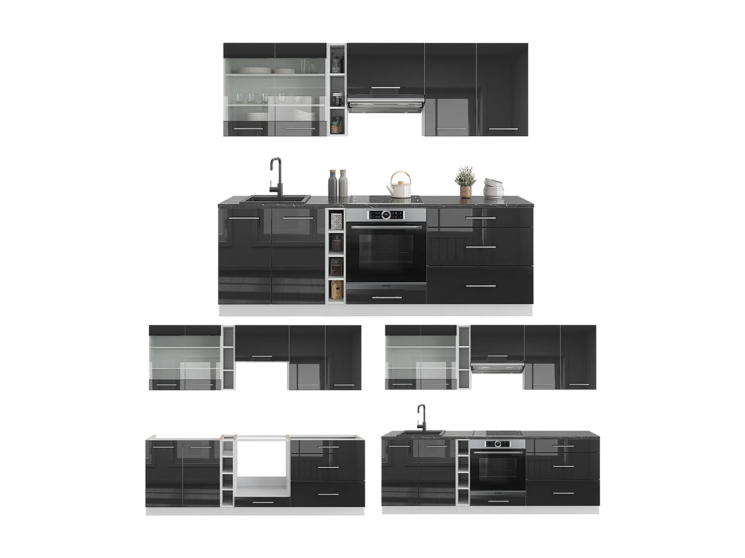 Cuisine anthracite brillant/blanc 235x60x81.6 fame-line