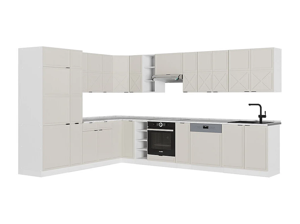 Cuisine en angle grisbeige/blanc 347x60x81.6 fame-line