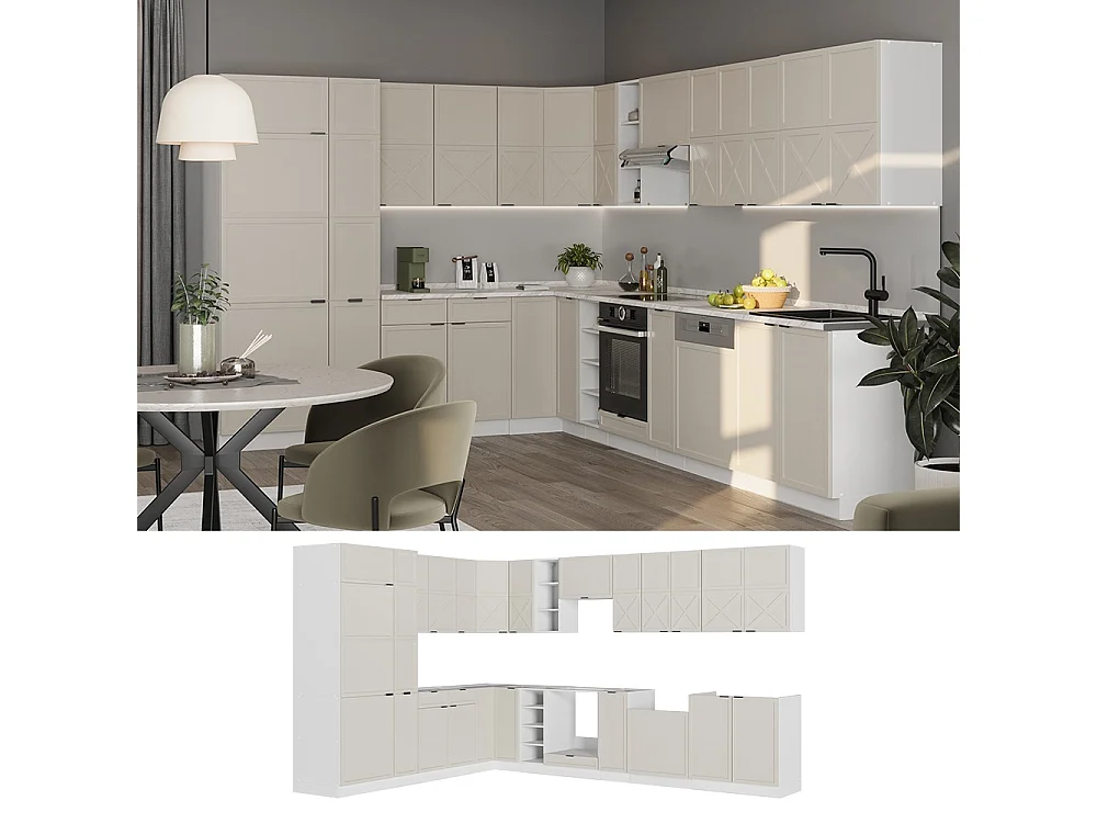 Cocina esquinera grisbeige/blanco 347x60x81.6 fame-line