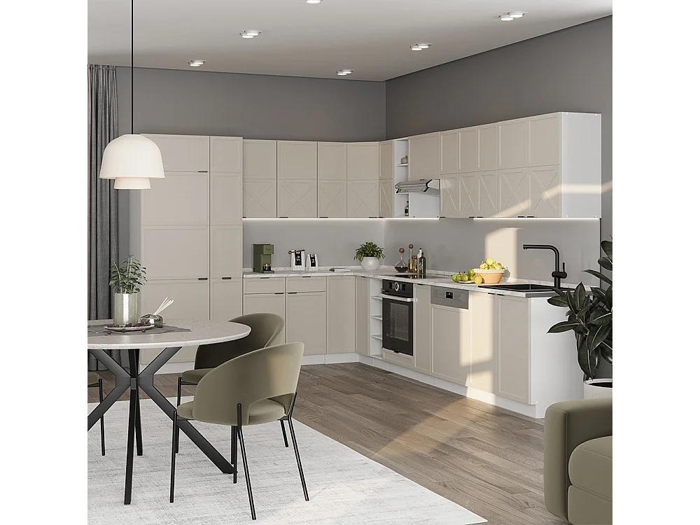 Cocina esquinera grisbeige/blanco 347x60x81.6 fame-line