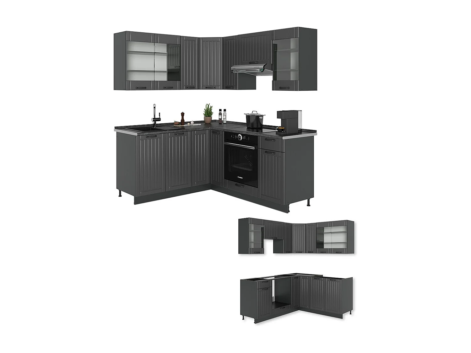 Cocina esquinera gris oscuro 190x60x81.6 fame-line