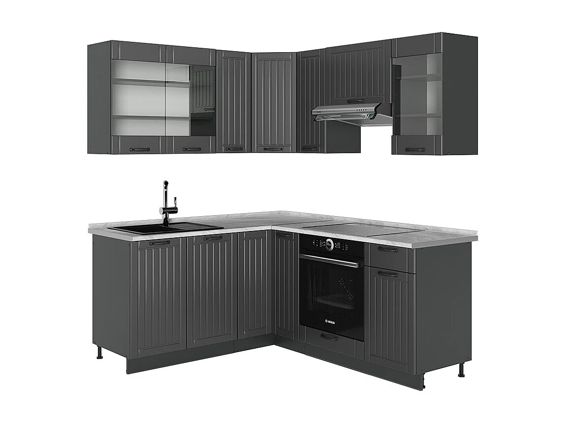 Cucina angolare completa grigio scuro 190x60x81.6 fame-line