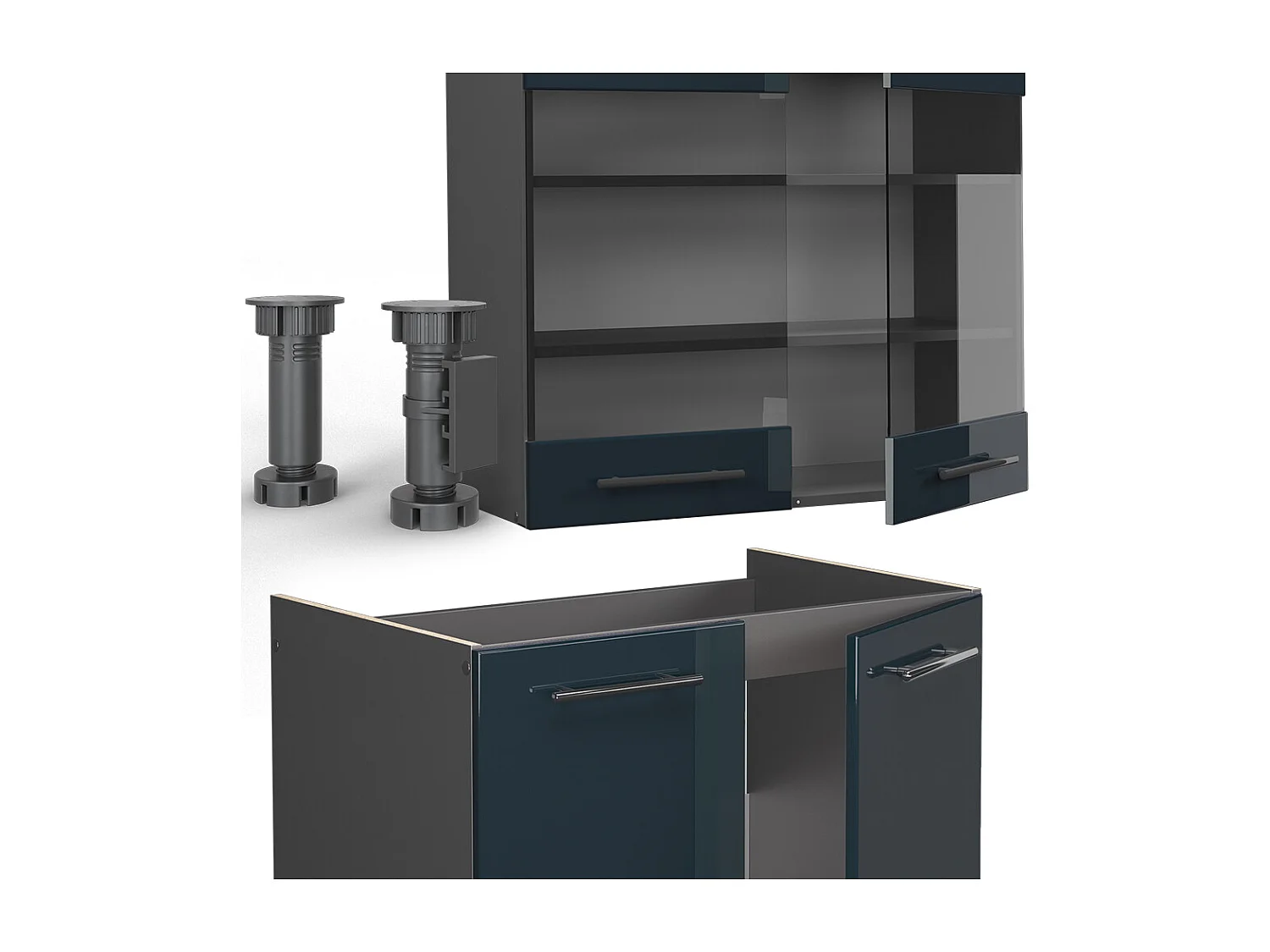 Mueble de cocina azul oscuro alto brillo/antracita 235x60x81.6 fame-line