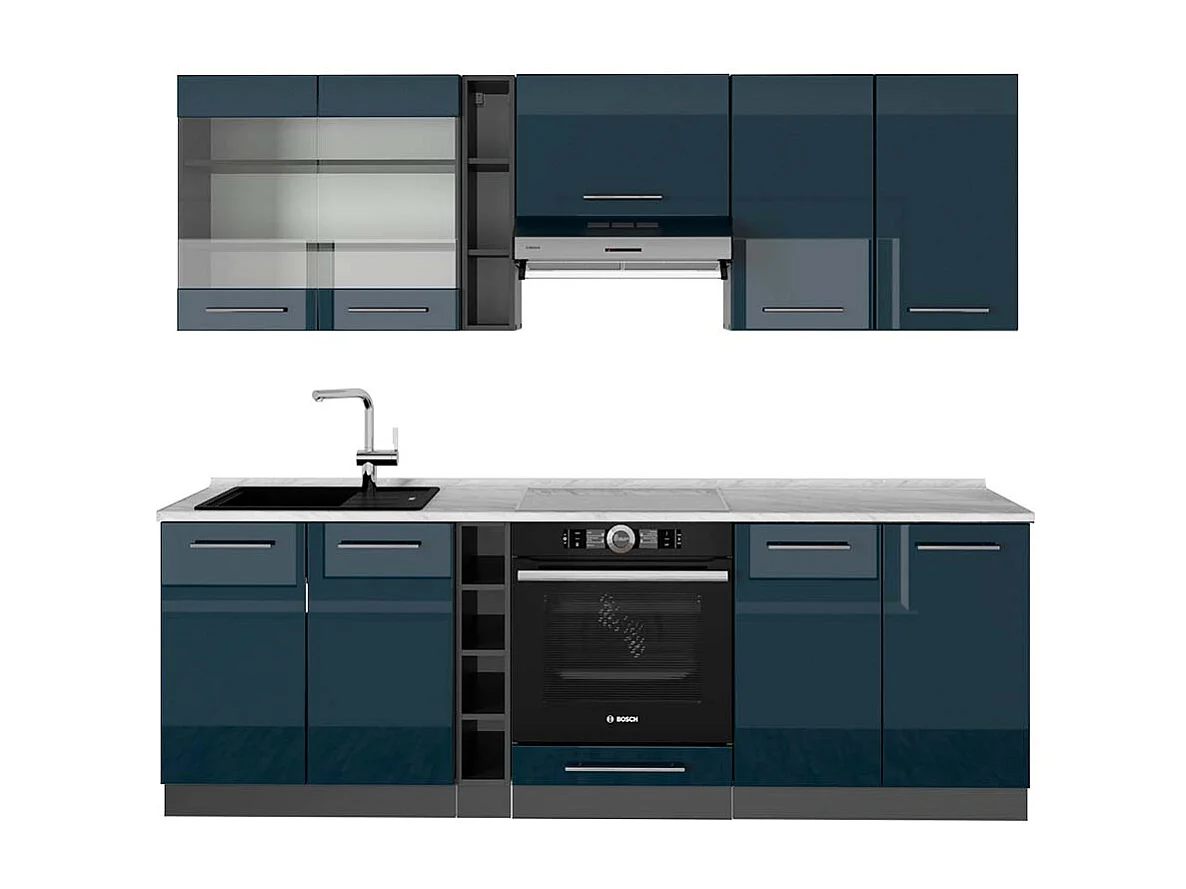 Küchenzeile dunkelblau hochglanz/anthrazit 235x60x81.6 fame-line