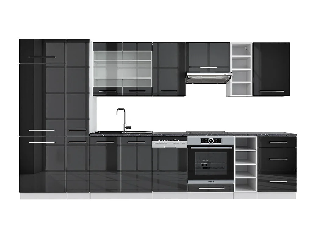 Kitchenette antracite alto brilho/branco 355x60x81.6 fame-line