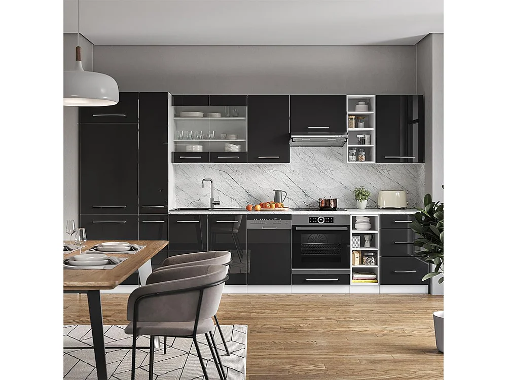 Kitchenette antracite alto brilho/branco 355x60x81.6 fame-line
