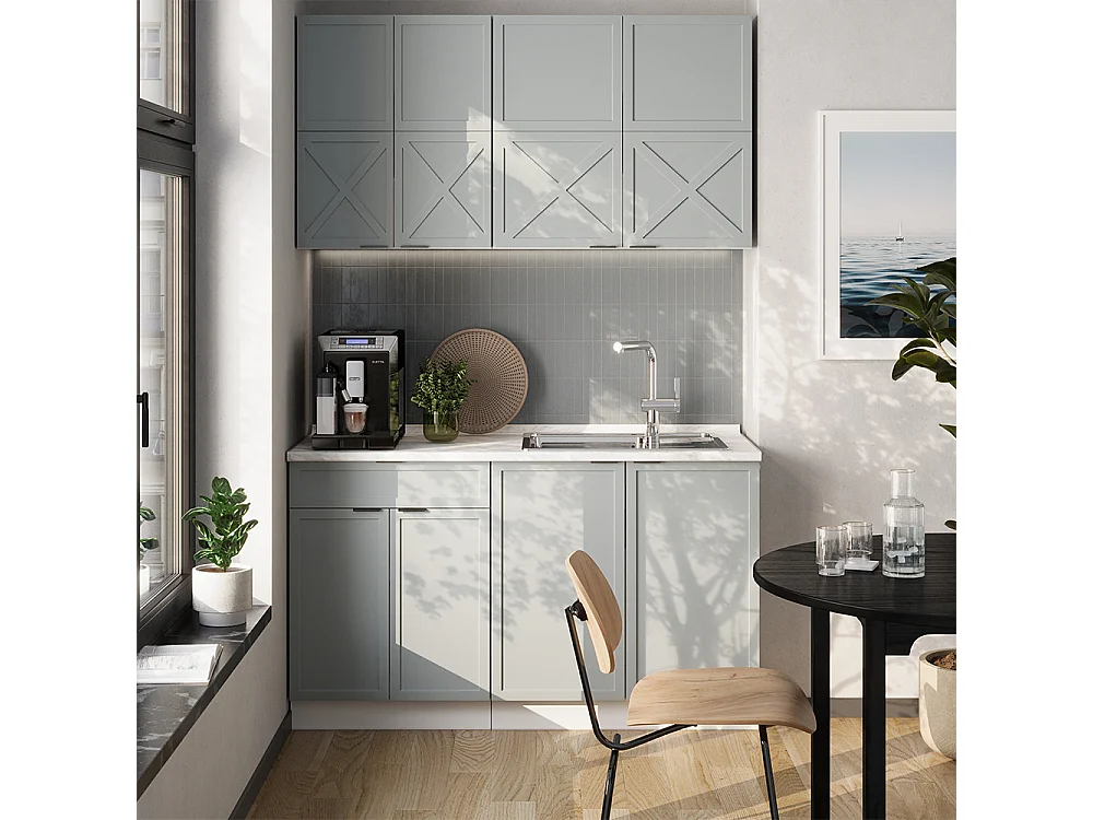 Cuisine bleu clair-gris/blanc 140x46x81.6 fame-line