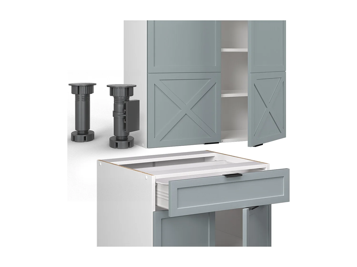 Cuisine bleu clair-gris/blanc 140x46x81.6 fame-line