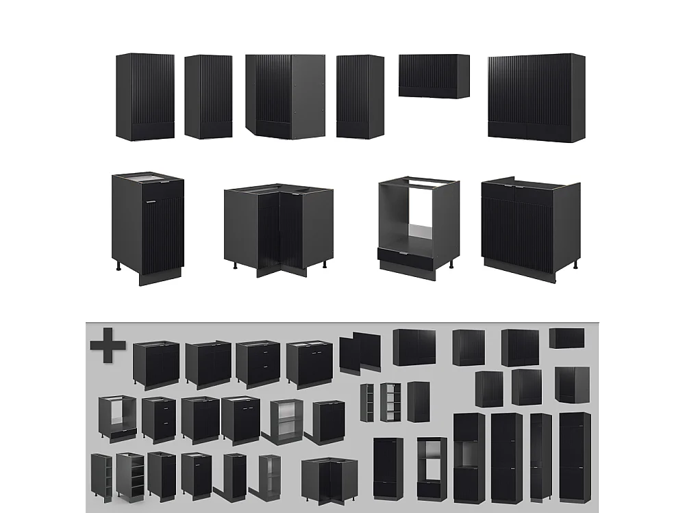 Cuisine en angle noir rayé/anthracite 190x60x81.6 fame-line