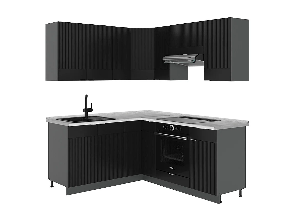 Cuisine en angle noir rayé/anthracite 190x60x81.6 fame-line