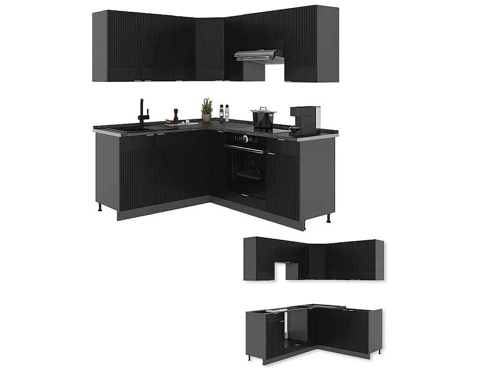 Cocina esquinera rayas negras/antracita 190x60x81.6 fame-line
