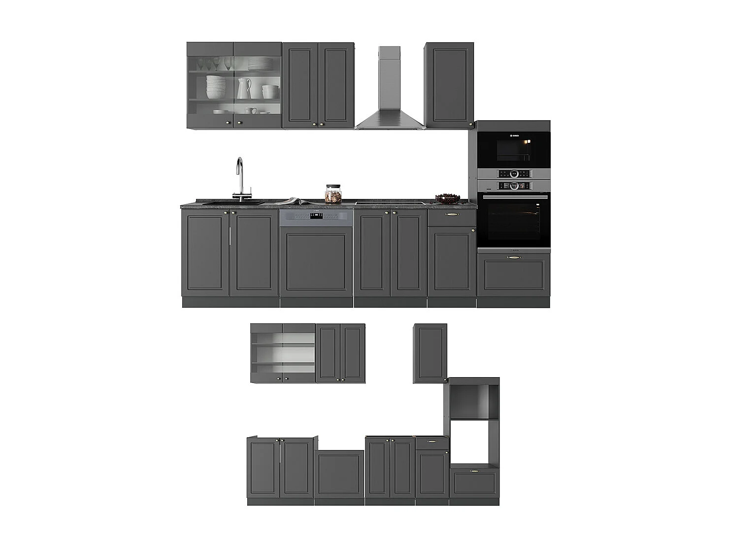 Cuisine anthrazit-gold landhaus 300x60x81.6 fame-line