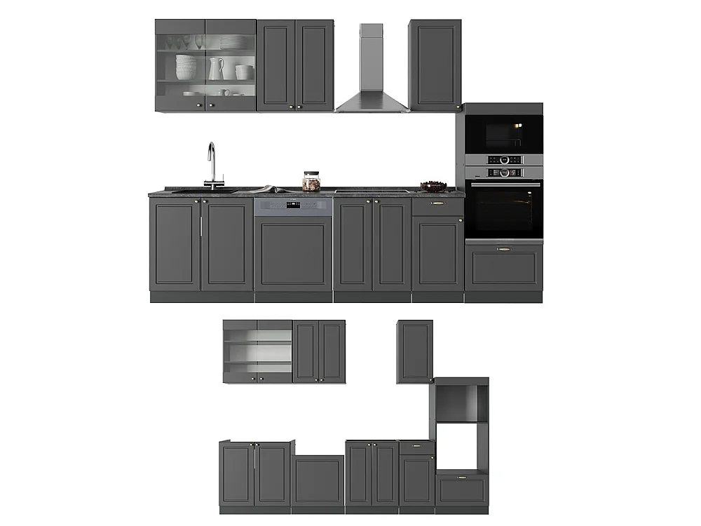 Complete keukeneenheid anthrazit-gold landhaus 300x60x81.6 fame-line
