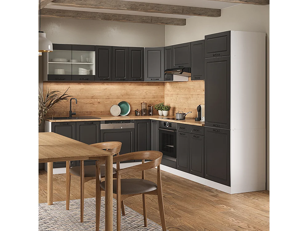 Hjørnekøkken antracit landhus/hvid 287x60x81.6 r-line